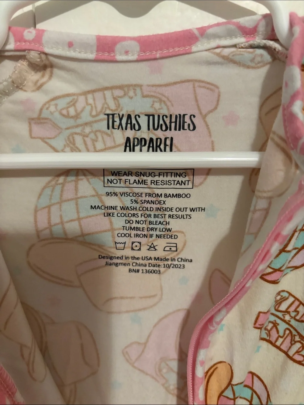 Pink Cowgirl Print Kids One-Piece Footie Pajamas